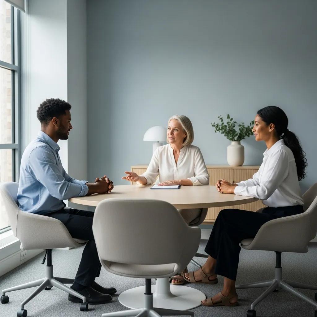 Mediator guiding a couple through a divorce mediation session