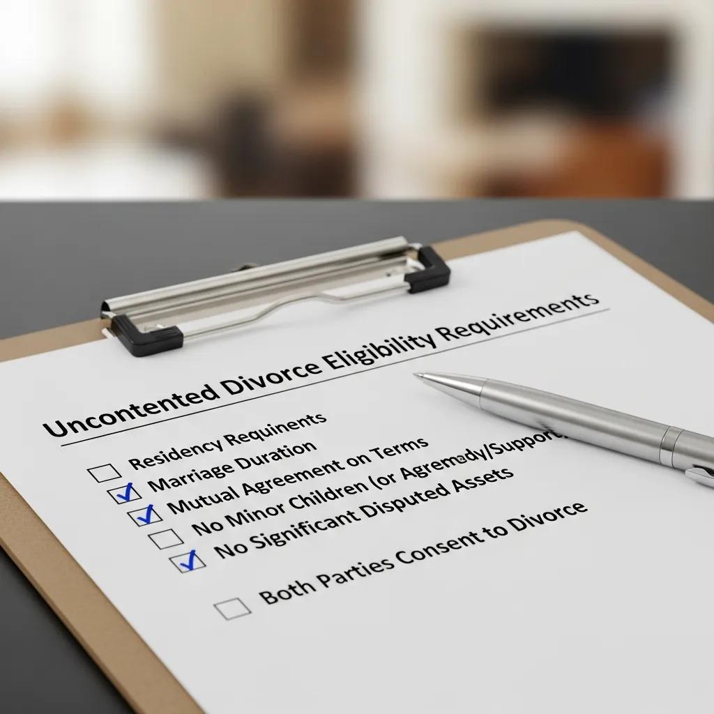 Checklist showing eligibility steps for filing an uncontested divorce in Osceola County